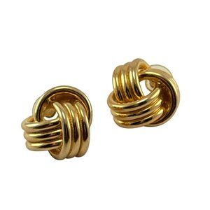 Gold Plated Love Knot Stud Earrings Classic Twisted Dome Pierced Vintage Style